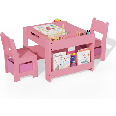 Kids Table and Chair Set  4 in 1 Wooden Activity Table & 2 Chairs with Storage Drawer Detachable Tabletop for Toddlers Kids Drawing  Reading  Crafts  Art