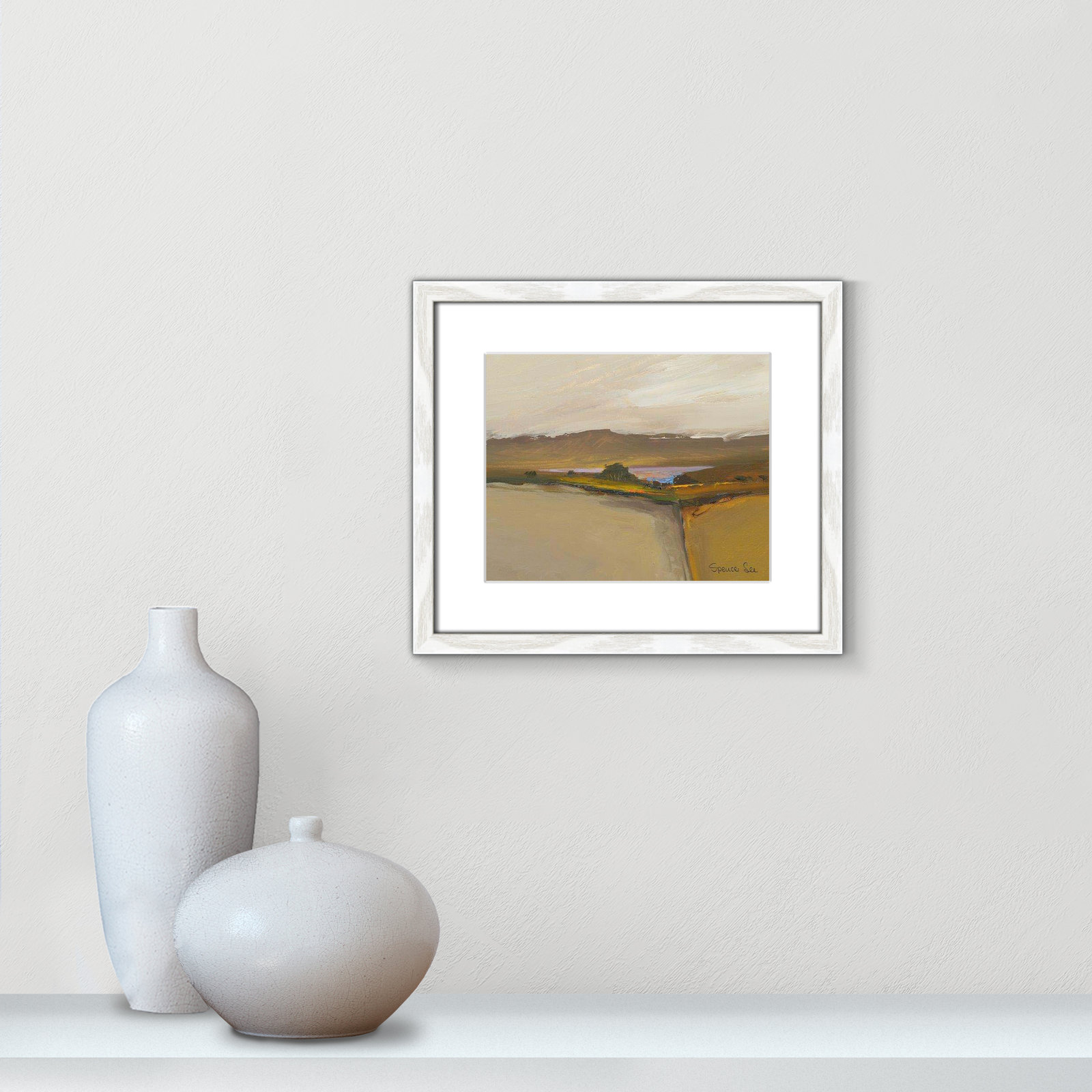 Heaven and Earth IV By Spencer Lee - Framed Art w/ 4 Ply Matboard, 13" H x 15" W x 0.75" D, White Framed