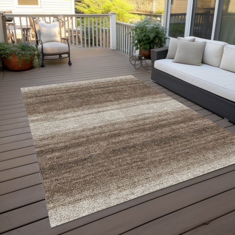 Brown and Beige 10' x 14' Synthetic Stripe Washable Rug