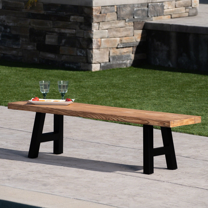Uppingham Metal Outdoor Bench, Natural Oak
