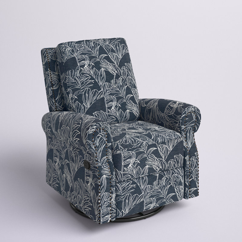 Antasia 34'' W Rocking Swivel Nursery Recliner, Navy Graphic Print