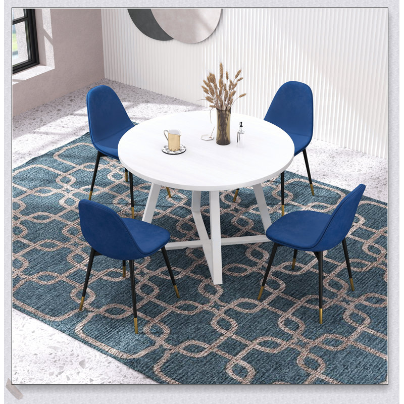 Ensemble de salle à manger rond 5 pièces avec table à tréteaux et chaises élégantes Evatt, parfait pour les espaces modernes et compacts