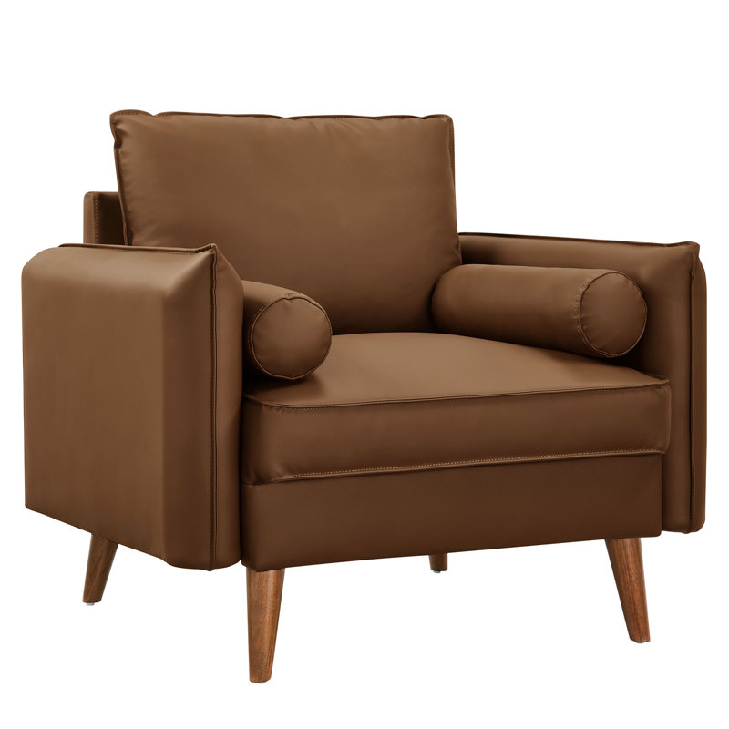 Revive Upholstered Vegan Leather Accent Armchair, Brown Faux Leather