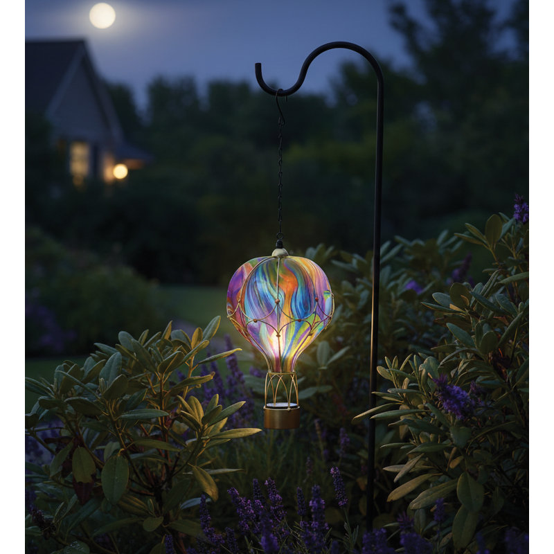 24" Hanging Swirl Balloon Solar Lantern with Glass Panels and Metal Frame - Orange, Orange