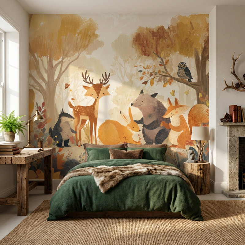 Papier peint animaux Woodland, L: 112 po x H: 72 po, Peler et coller