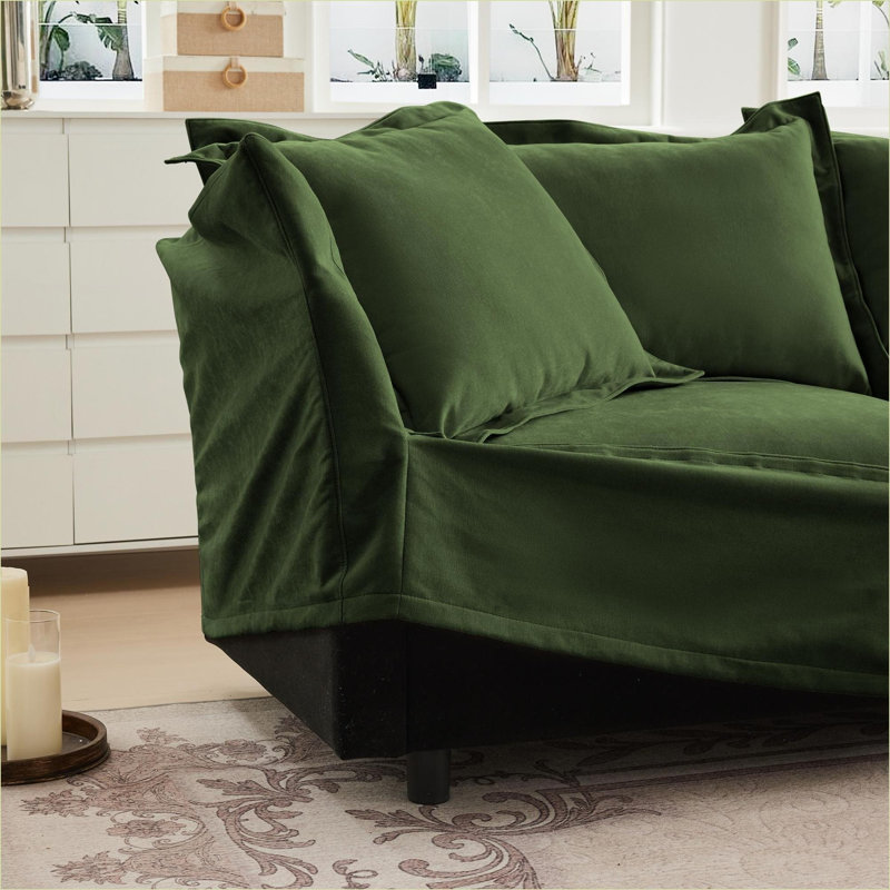 Sectional Sofas | Modern L-Shaped 3-Seater Convertible Deep Seat Couch for Living Room Office | Chenille | Sage Green