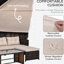 Mobilier de patio 3 pièces - Extérieur avec méridienne, coussins de dossier confortables, table en verre, canapé beige trempé flexible