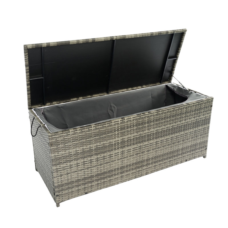 Coffre de rangement de jardin 113 gallons. Gris avec couvercle Structure légère en métal. Eau. Pour une utilisation à l'extérieur - Caisse spacieuse pour patio, terrasse. Doublure amovible, rouille portable et utile