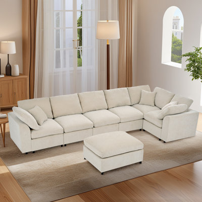 7-Piece Oversized Modular Sectional Sofa 125" Wide Chenille Reversible Corner Couch With Deep Seat & Ottoman Chaise Set