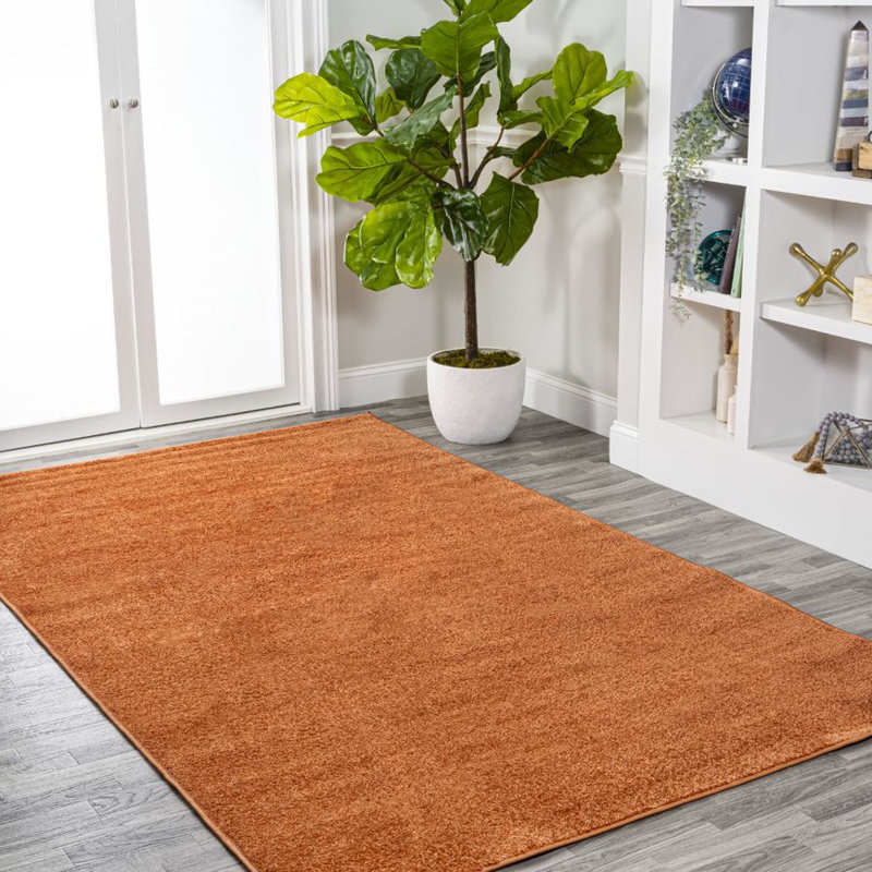 Antto Solid Low-Pile Orange Rug, Rectangle 5' x 8'