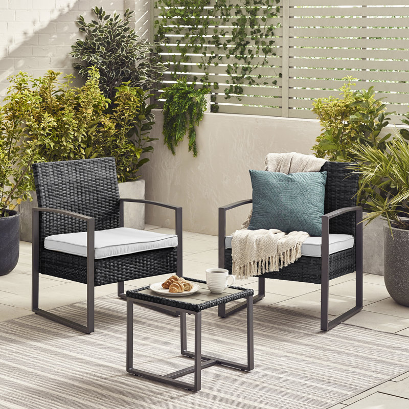 Larkie Outdoor 2 Seat & Square Side Table Bistro Set for Modern Gardens & Patios (Cover Included), Black