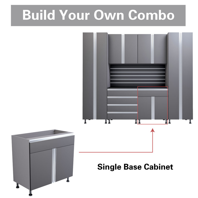 Premium Garage Modular Storage Base Cabinet with Adjustable Legs, Soft-Close Drawer & Door, Integrated Handles, Heavy Duty Plywood Box Construction, Tool and Equipment Organizer, 36 inch