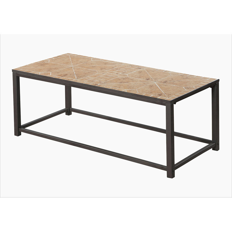 Table basse, décorative, cocktail, rectangulaire, carrelage brun, métal brun, transitionnel