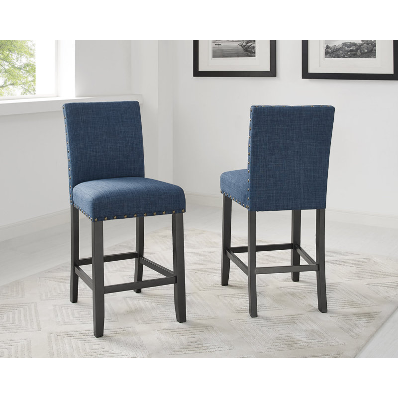 Counter Height Stools With Nailhead Trim Set Of 2, Blue/Black