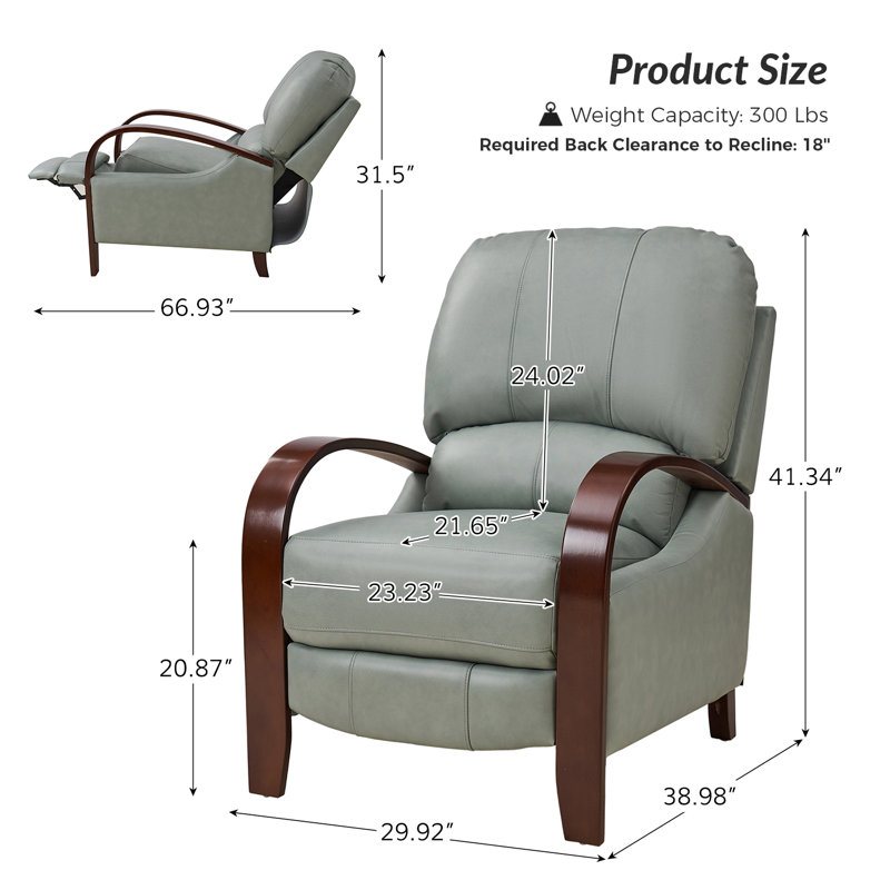 Fauteuil inclinable standard en cuir véritable de 29,92 po Hardge, Cuir véritable gris