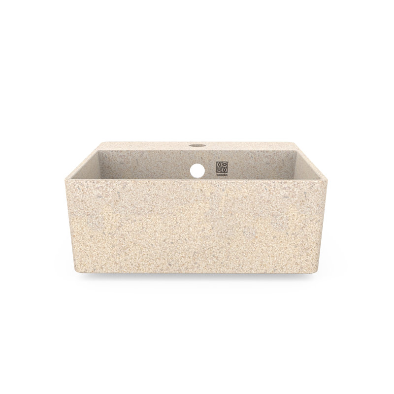 Woodio Cube40 15.748'' Wood Square Bathroom Sink with Overflow, Polar