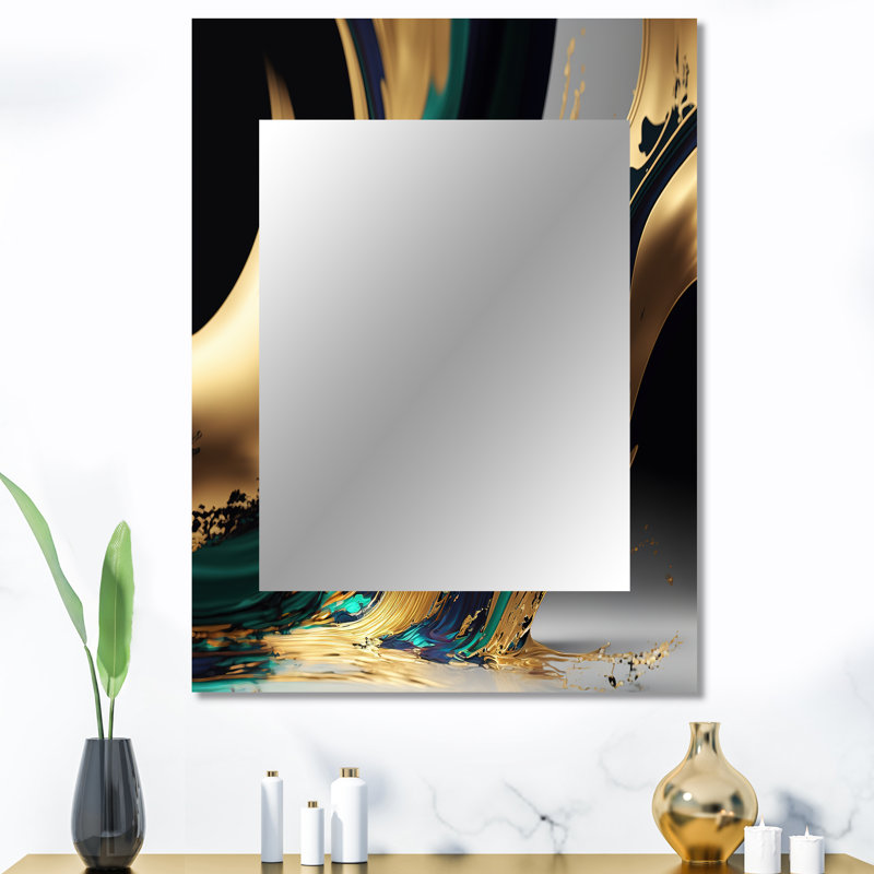 Agate verte et dorée II - grand miroir transitionnel, décor de miroir mural vert unique, impression d'art en métal