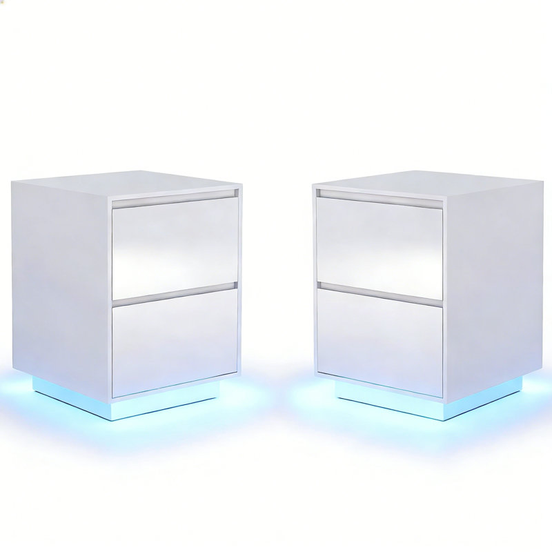 Table de bout avec 2 tiroirs et prises de courant, Blanc