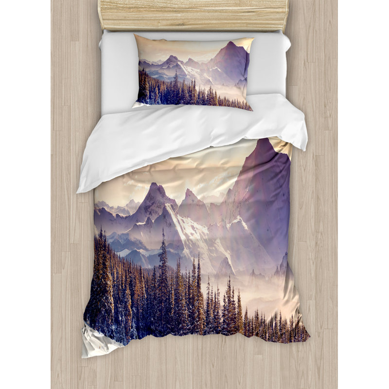 Twin Size Winter Landscape Microfiber Duvet Cover Set