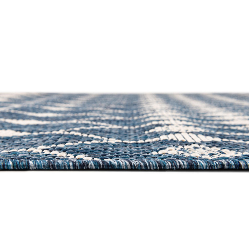 Blue Traliccio Indoor/Outdoor Trellis Rug, Round 10'