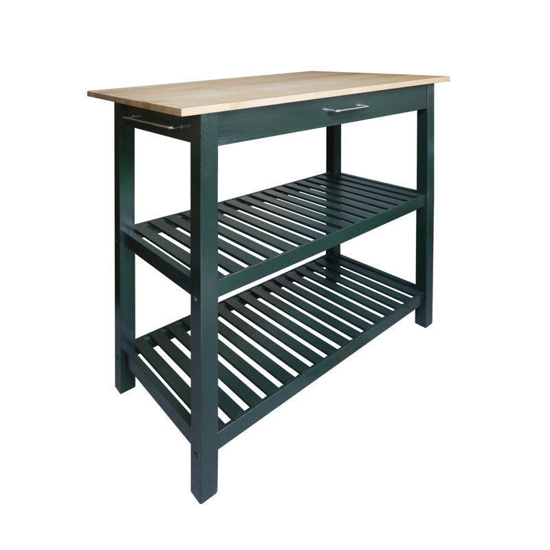 Herriott 40" Solid Wood Prep Table, Hunter Green/Natural, 36.5"H x 40"W x 20"D