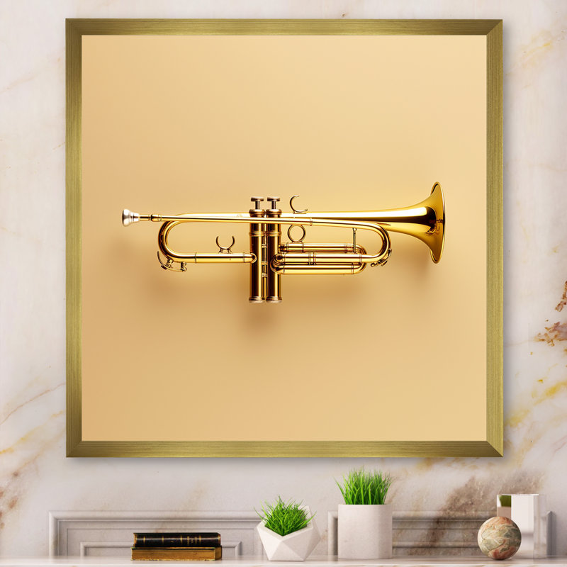 «Gold Trumpet Call», laiton audacieux sur toile, Cadre doré simple, H 30 po x l 30 po x P 1 po