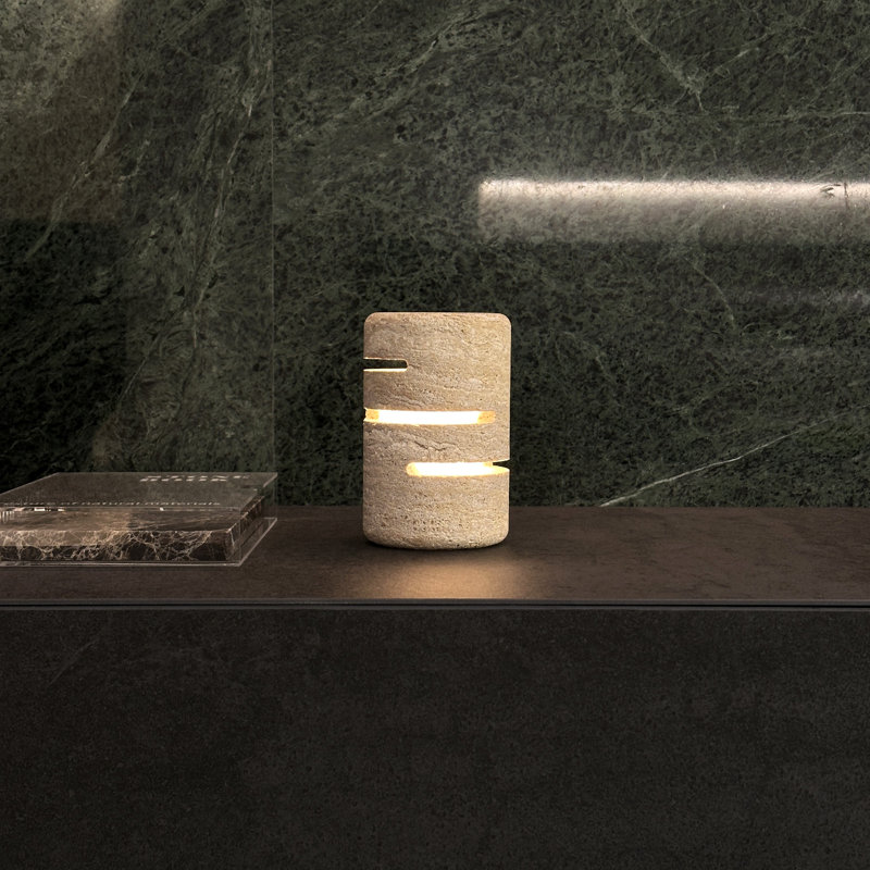 Lampe de table en pierre de travertin beige naturel, veilleuse chaude à DEL à intensité variable rechargeable USB-C, lampe d'ambiance portative sans fil moderne pour l'intérieur et l'extérieur