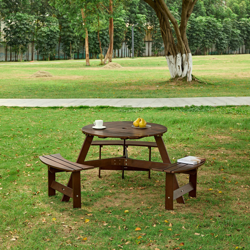 Outdoor 6 person picnic table, Brun