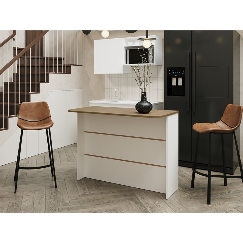 Meesam Crete Kitchen Island Pearl, White/Light Pine