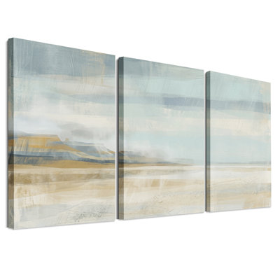 Abstract Landscape Blue Beige Set Of 3 Canvas Wall Art