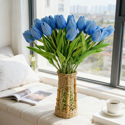 20 Pieces Artificial Tulip Bouquet, 13.4" Real Touch Simulation PU Tulip Stems,, For Wedding Flower Arrangements, Spring Bouquets, Mother's Day Table Centerpieces, Blue