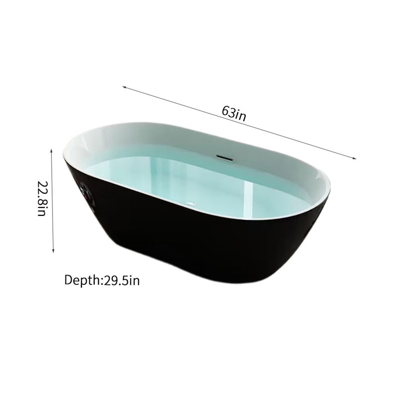 63'' x 29.5'' Soaking Acrylic Bathtub, Black