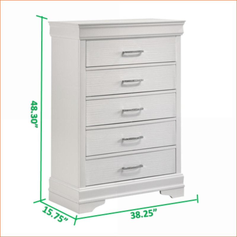 Commodes et amp; Armoires-penderie: Commode en bois manufacturé 5 tiroirs moderne, blanc | Blanc | Bois, Blanc