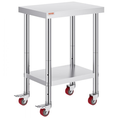 24x18x34 Inch Stainless Steel Work Table 3-Stage Adjustable Shelf with 4 Wheels