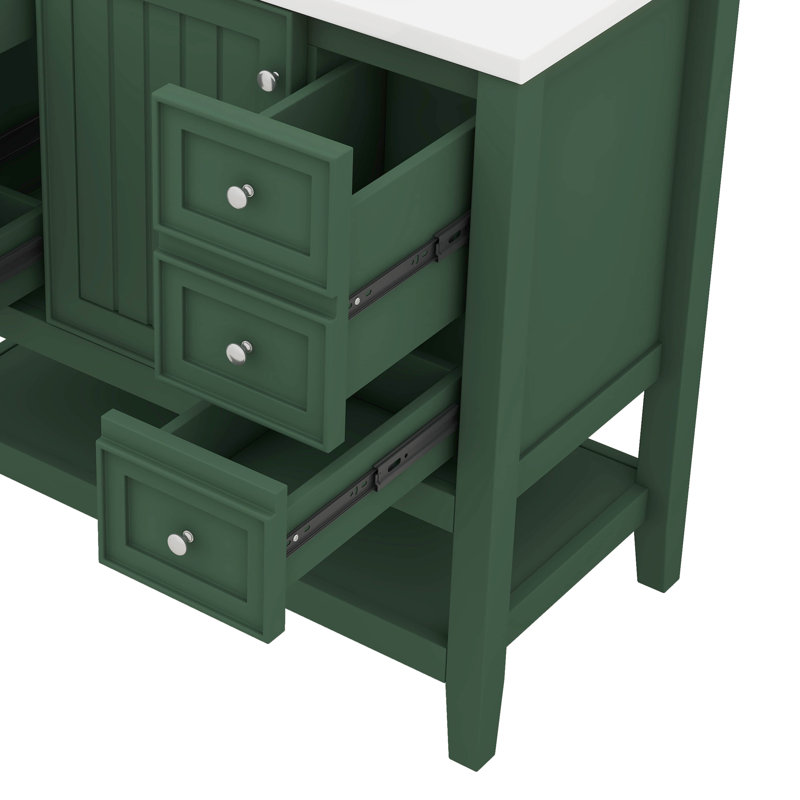 Ensemble de meuble-lavabo de salle de bain 36 po avec armoire et trois tiroirs, Vert