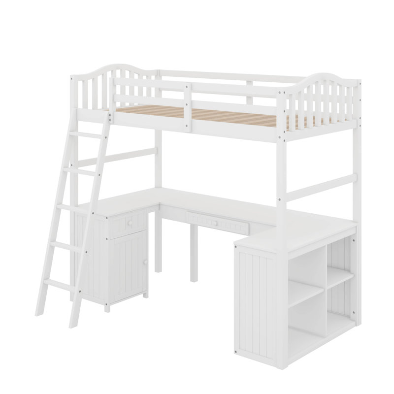 Harriet Bee Twin Size Loft Bed With Drawers, Cabinet, Shelves And Desk ...