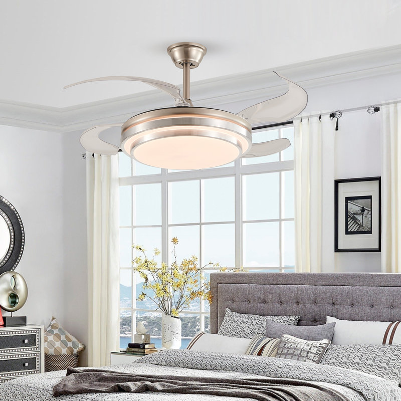 Ventilateurs de plafond de 42 pouces avec pales rétractables et à distance, ventilateur moderne moderne pour la chambre à coucher, le salon, la salle à manger