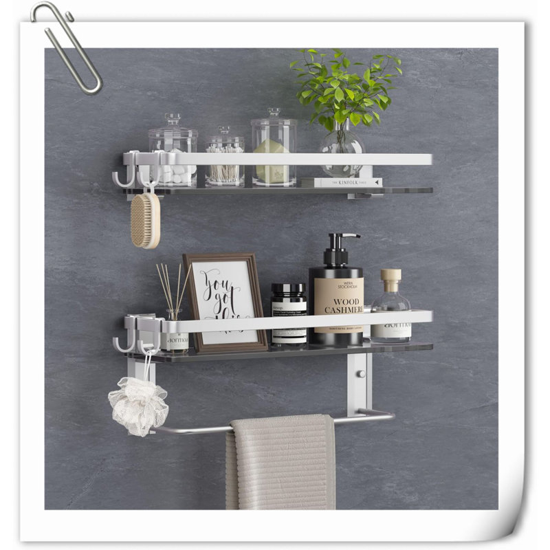 Tablette de douche murale à tablettes flottantes, Argent