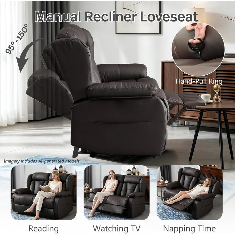 Manual Reclining Loveseat Sofa - Double Loveseat Recliner Chair with Side Pockets for RV Couch/Motorhomes/Living Room