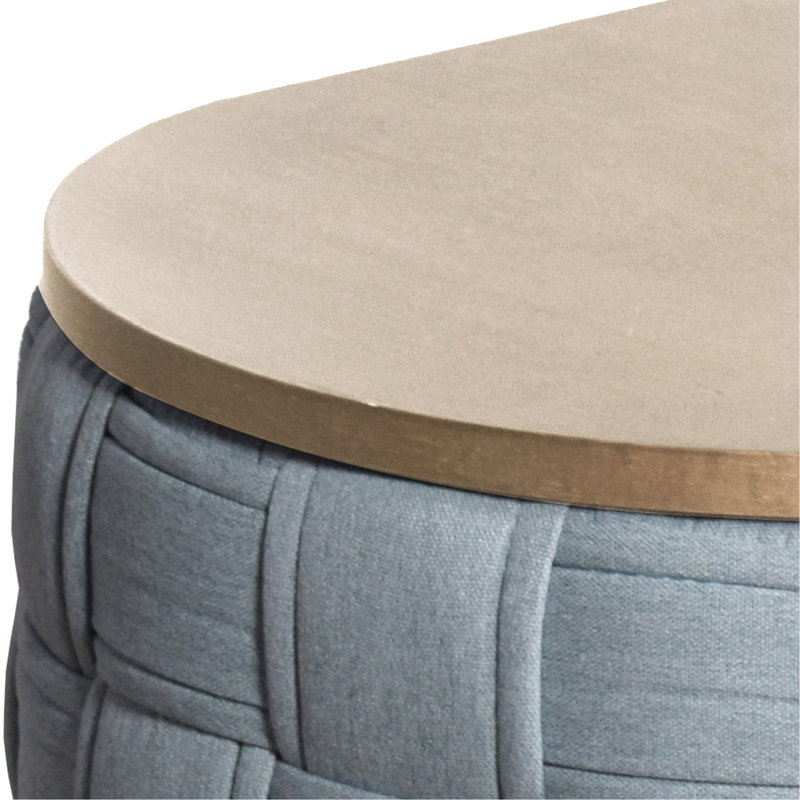Table basse bleu sarcelle, plateau de table de 15 mm d'épaisseur pour des besoins variés, forme ronde, tissu chenille, attrait en bois naturel polyvalent, forme agréable de communication, finition texturée douce