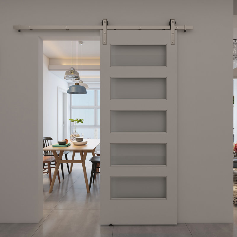 Glass Wood Unfinished Barn Door without Installation Hardware Kit, 33" x 84"