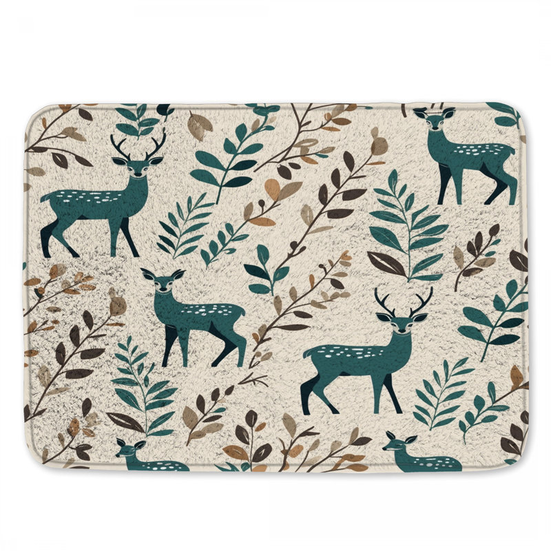 Deer And Leaves Pattern Bath Mat, 34in W x 21in L