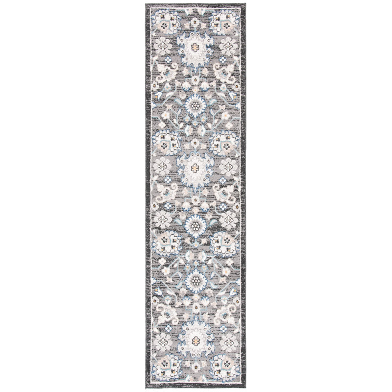 Tapis intérieur/extérieur gris foncé/ivoire oriental Slesnick, Tapis de couloir 2 pi x 8 pi