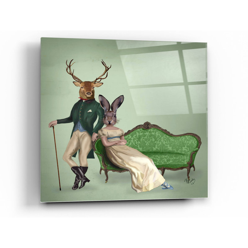 «Mr Deer and Lady Rabbit» par Fab Funky - peinture sans cadre, H 12 po x l 12 po x P 0,13 po