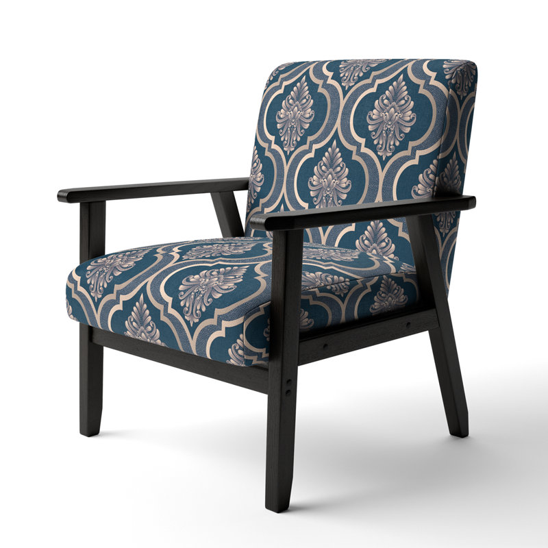 Fauteuil d'appoint rembourré à motif damassé bleu