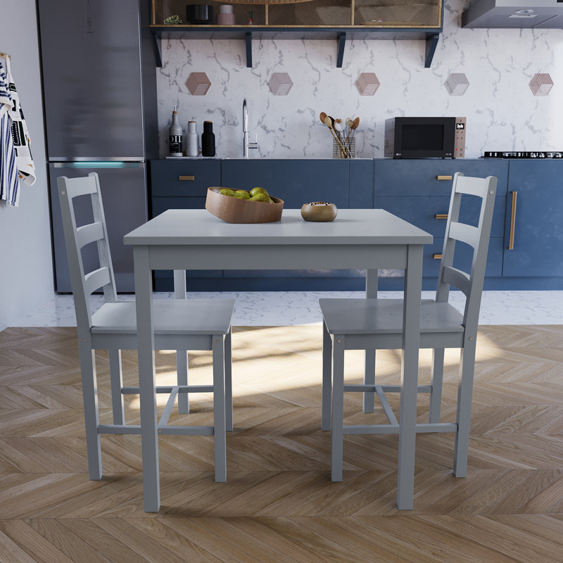 Maymie 2 - Person Pine Solid Wood Dining Set, Grey