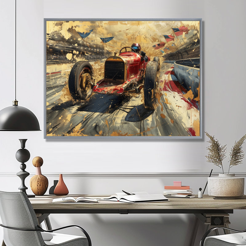 Rétro piste de course de voiture classique I - salon d'art mural, H 16 po x l 32 po x P 1 po