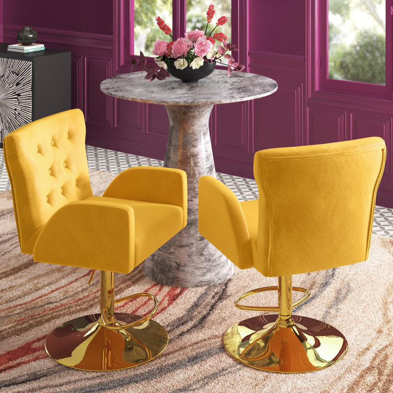 Theo Swivel Adjustable Height Bar Stool, Mustard