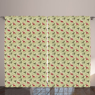 Rustic curtain, damask pattern, olive green light green