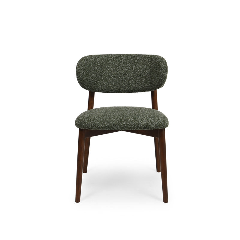 Modern Curved Boucle Dining Chair with Solid Oak Back and Legs, Fully Assembled, Green